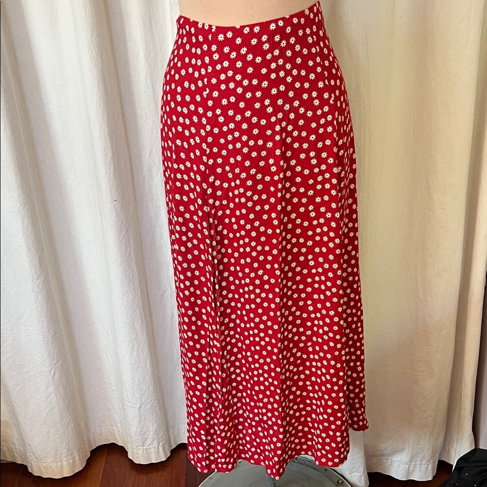Reformation Red Zoe daisy floral print Skirt  sz 2 - Picture 2 of 11